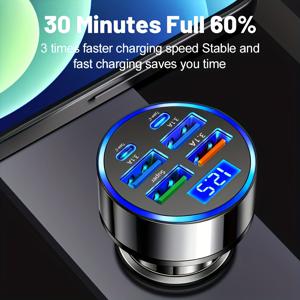 TEMU 6인치 1대 빠른 차량용 충전기, USB-C 포트, 듀얼 PD 및 QC3.0, 전압 디스플레이 - 아이폰, 화웨이, 샤오미 호환 - 매트 마감, 휴대용 충전기, 배터리 미포함