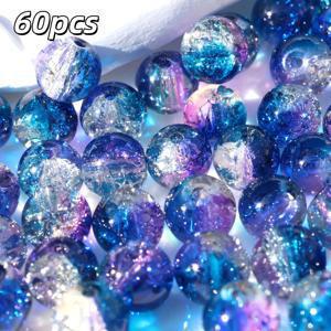 TEMU 60개의 바다를 테마로 한 눈송이 크랙 글라스 비즈 - 파란색 & 보라색, 8mm, DIY 보석, 팔찌, 목걸이, 귀걸이, 열쇠고리, 폰 액세서리, 보석 만들기 용품, 비즈 종류