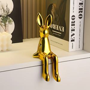 TEMU 1개 토끼 장식 피규어 - 골드 악센트가 있는 플라스틱 토끼, 판타지 테마 실내/외부 홈 & 오피스 장식, 전기 필요 없음, 크리스마스, 할로윈, 이스터, 추수감사절에 완벽한 휴일 & 생일 선물, 토끼 장식