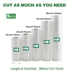TEMU 5개 진공 밀봉 백, 길이, BPA 프리, 7겹 코엑스트루드 사각 텍스처 디자인, 최적의 신선도 유지, 자유 절단 가능, 식품 보존 및 수비드용, 대량 저장에 이상적, 모든 진공 포장기 호환