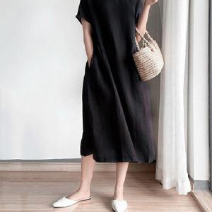 TEMU 여자 여름 원단 소프트 통기 캐주얼 편한 루즈핏 반팔 원피스 무지 심플 데일리 원피스