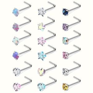 TEMU 18pcs 코 스텝 세트 스테인레스 스틸 코 뿔 뚫기 보석 세트