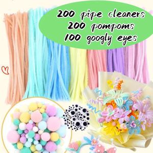 TEMU 200개 업그레이드된 7색 마카롱 파이프 클리너 공예 푹신한 줄기 DIY 미술 용품 두껍고 푹신한 퍼지 와이어 스틱 대량 초보자용