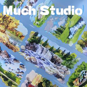 TEMU Much Studio Forest Stream Landscape PET 테이프 스티커 - 자체 접착 DIY 공예 장식, 일기장, 캘린더, 휴대폰 케이스 및 더 많은 것에 적합 - 폭포, 나무 및 야생 동물이 있는 생동감 있는 자연 장면, 일기장 장식 | 자연을 영감으로 한 디자인 | 접착 테이프