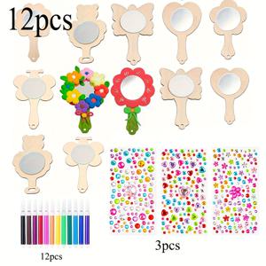 TEMU 27개 동물 꽃 거울 세트, 나무 DIY 페인트 가능한 휴대용 거울, 12개의 거울, 12개의 컬러 펜 및 3개의 포함, 창의적인 예술 공예 키트, 생일 선물 세트, 동물 꽃 패턴, 개학 시즌, 할로윈 및 크리스마스 파티 용품에 적합