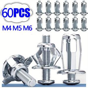 TEMU 60개 M4 M5 M6 꽃잎螺원, 너트 및 확장 볼트 - 안전한 마운팅을 위한 크로스헤드 리벳 패스트너가 있는 내구성 있는 금속 잭 너트