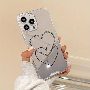 TEMU 2025년 신상 럭셔리 미러 페이스 패션 크리에이티브 올인클루시브 방탄 블랙 하트 패턴 아이폰 16 15 14 11 프로 맥스 XS XR 7 8 SE JD1용 케이스