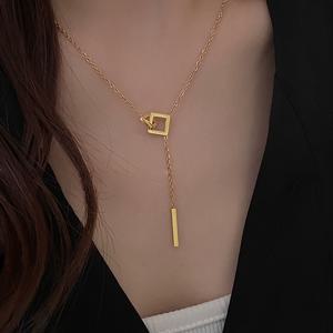 TEMU 우아한 기하학적 사각형 목걸이 - 316L 스테인리스 골드톤 체인, 내구성 있는 변색 방지 여성용 주얼리, 발렌타인데이, 생일, 기념일에 어울리는 다용도 선물, 슬림한 골든 피니시