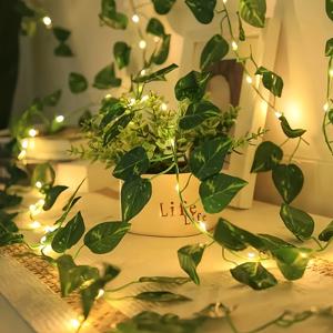 TEMU 2m20LED/ 5m50LED/ 10m100LED 배터리 박스 그린 루오예 장식 페어리 라이트 웜 컬러 배터리 전원, 홈 침실, 웨딩, 파티, 크리스마스 장식용, 발광 인조 식물 가랜드, 할로윈 장식, 크리스마스 장식