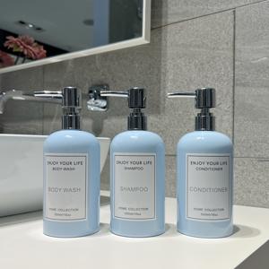 TEMU 세 개의 500ml/16oz 라이트 블루 물과 같은 플라스틱 병, 욕실 샴푸 샤워 젤 컨디셔너 프레스 펌프 PET 빈 병, 대용량 재충전 가능한 개인용품 용기