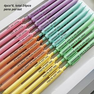 TEMU 24pcs 패스텔 모티베이션 인스파이어셔널 펜 세트 - 리트렉터블 해피 포지티브 펜, 블랙 잉크, 쉬운 클립, 고무 마무리 볼 펜 - 일기 쓰기, 쓰기 용품을 위한 아름다운 및 귀여운 펜