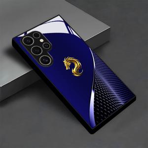 TEMU 갤럭시 S25/S25 플러스/S25 울트라/S24/S24 FE/S24 플러스/S24 울트라/S23+/S23 울트라/S22+/S22 울트라/S20+/S20 FE/S20 울트라/A13/A14/A16/A32/A33/A34/A53/A54/A72/A73용 창의적인 골든 드래곤 헤드 다크 블루 스케일 텍스처 패턴 유리 폰 케이스 커버, 럭셔리 다용도