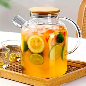 TEMU 1000/1800ml 유리 물 끓이기, 스토브에 적합, 분리 가능한 스티너 뚜껑, 스포트, 뚜껑 및 손잡이가 장착되어 있습니다. 자유 잎과 허브 차를 끓이는 데 적합, 주스를, 우유, 음료를 담을 수 있습니다. 투명한 뜨거운 및 차가운, 용량 64oz/34oz