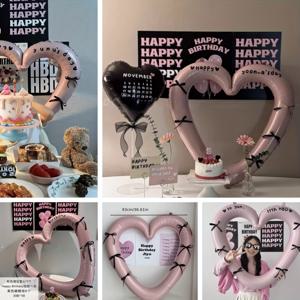 TEMU 9개 세트, 핑크색 중공 하트와 리본 풍선 세트, 방 장식용, 성별 공개, 졸업식 장식, 할로윈, 생일 사진 소품, 크리스마스, 새해, 파티 장면, 방 내부 장식, 파티 장면