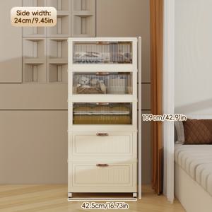 TEMU 42.5cm 전면 길이 24cm 측면 폭 2/3/4/5/6 레이어 보관 캐비닛 뚜껑 보관 캐비닛 거실 핸들 보관 캐비닛 스낵 캐비닛 장난감 캐비닛 자석 기능 플라스틱 재질 다양한 물건 캐비닛 바퀴와 문을 조립하는 가정용 캐비닛 침대 옆 테이블 옷, 스낵, 장난감, 담요를 보관하고 정리하기 위한 다층 접이식 캐비닛|거실장|사이드테이블|침대협탁