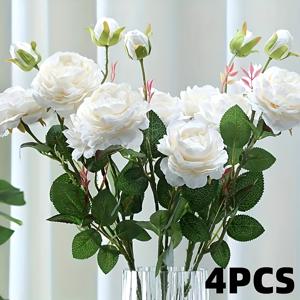 TEMU 12송 우아한 인조 모란 꽃 - 8개 대형 실크 피오니 + 4개 새싹, 65cm 휘어지는 줄기, 웨딩 센터피스, 신부 부케, 홈 데코, 파티 장식용 (샴페인/화이트/모란디 핑크) - DIY 플로럴 아레인지먼트