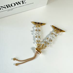 TEMU [1pc 우아한 바로크 진주 시계 스트랩] 1pc 우아한 바로크 인조 보석 시계 스트랩, 애플 워치 울트라 2 1 시리즈, S9 8 7 6 5 4 3 2 1, 조절 가능한 끈 버클, 매우 방수 및 땀 방지, 'S 데이트, 파티, , 추수감사절, 크리스마스에 완벽합니다.