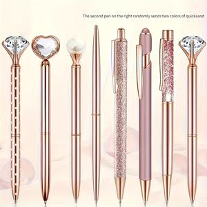 TEMU 3pcs-8pcs 볼펜 세트 메탈 펜 글리터 펜 저널링 펜 블링 블랙 & 블루 잉크 예쁜 귀여운 펜 여성용 웨딩 오피스 책상 펜