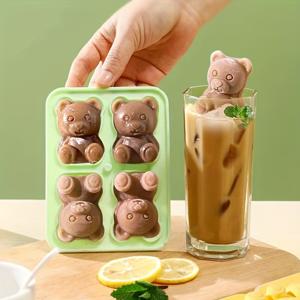 TEMU 실리콘 곰 모양 얼음 큐브 트레이 뚜껑 포함, 만화 캐릭터 얼음 공 제작기, 유연한 팝 몰드, 식품 등급, 위스키, 칵테일, DIY 간식을 위한 쉬운 릴리스 몰드|얼음트레이