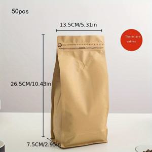 TEMU 50개 Shuntianwang 재사용 가능한 커피 백, 16oz에서 9oz & , 밸브가 있는 크래프트 종이 지퍼 파우치, 코팅된 PET 필름, 커피, 사탕, 허브, 차용 자체 밀봉 클로저 - 휴일 테마, 커피 바 용품