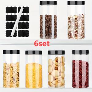 TEMU 6개 다용도 플라스틱 보관용기, 검은색 뚜껑 - 누출 방지, BPA 프리, 재사용 가능한 주방 정리함, 곡물, 밀가루, 설탕, 쌀, 애완동물 식품, 스낵, 과자, 커피 비스킷 및 공예 용품, 식품 보관 솔루션 | 현대 주방 용품 | 안전한 뚜껑 닫기, 주방용 보관용기