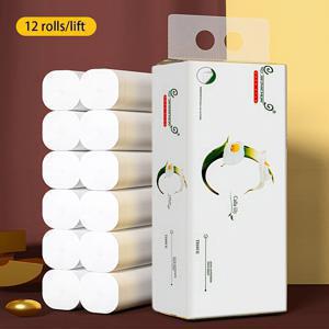 TEMU 무향 화장지 롤 12개 - 25gsm 두꺼운 5겹 목재 펄프, 보풀 없음, 생분해성 및 저자극성 다목적 가정용 청소용, 주방용 롤 | 대량 화장지 | 내구성 있는 화장지