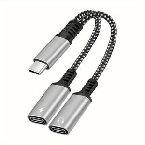 TEMU 2in 1 타입 USB C-듀얼 USB C 헤드폰 잭 어댑터 타입 C 충전 오디오 AUX 어댑터 삼성 샤오미용