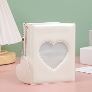 TEMU 3인치 Kpop 포토 카드 바인더 미니 앨범 / 거울 마감 루스리프 포토 카드 홀더, 하트 모양 펜던트가 있는 작은 사진 카드 책