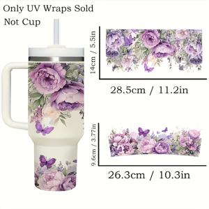 TEMU 2pcs 우아한 보라색 꽃과 나비 디자인 40oz 유리 컵 비닐 스티커 - 방수, 자체 접착, 재사용 가능, 자외선 프린트, 금속 표면에 이상적인 컵 (포함되지 않음), 장식용 음료 용기 | 꽃과 나비 디자인 | 광택 있는 마감, 나비 장식