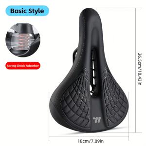 TEMU WEST BIKING 넓은 자전거 안장 - 스프링 충격 흡수 편안한 시트 쿠션, 속이 빈 통기성 디자인, 인체공학적 곡선 모양 & 텍스처 그립 (산악/로드/전기 자전거용) - 남녀공용 성인 사이클링 시트 (), 자전거 시트, 충격 흡수 안장