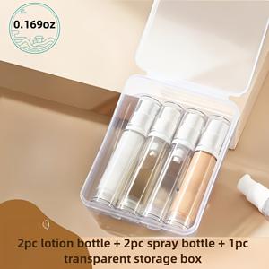 TEMU 5개 누출 방지, 재사용 가능한 리필 병 - BPA 프리 5ml 로션 및 스프레이 병 세트, 피부 관리, 화장품 및 여행 필수품에 적합 - 투명 저장 케이스가 포함되어 집, 여행 및 캠핑 사용에 완벽합니다. 여행 필수품 정리함|밀도 저장 케이스|안전한 병 닫기, 여행용 병 크기