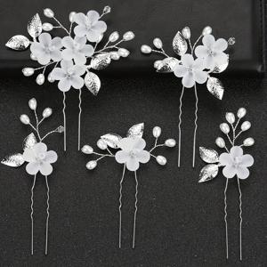 TEMU 5개 세련된 화이트 꽃무늬 헤어 커브, 진주 액센트 - 결혼식, 신부 및 신부 머리 액세서리, 파티 및 공식 행사에 이상적, 결혼식 머리 액세서리