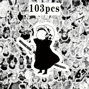 TEMU 103개 블랙 앤 화이트 애니메 스티커 | 고품질 PVC 방수 데칼 - 가방, 스케이트보드, 기타, 자전거 & 헬멧용 다목적 창의적인 장식