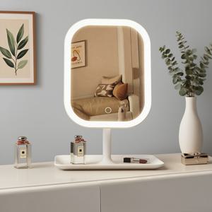 TEMU 1개 휴대용 터치 감지 LED 메이크업 미러, 3가지 조명 모드, 밝기 조절 가능, 스탠드 포함 - 드레싱 테이블, 뷰티룸 장식, 화장대 설치에 완벽한 웜 라이트 & 화이트 라이트, 세련된 디자인, 내구성 강화 유리, 매끄러운 마감, 홈 데코레이터용