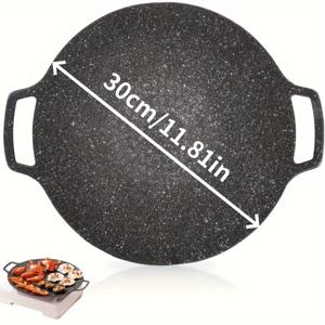 TEMU 1개 한국식 바비큐 그릴 팬 - 29.97cm 논스틱 라운드 그리들, 주철, 야외 안전, 고기, 팬케이크, 뼈에 완벽 - 휴일 요리, 야외 요리 필수품에 이상적|라운드 그리들 팬|내구성 있는 조리기구, 토르티야 콤, 멀티 그리드러, 고기 그릴, 그릴 팬, 고대 아랍 빵 팬, 요리용 팬, 그릴, 프라이팬