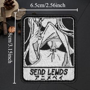 TEMU 애니메 모랄 패치 - SEND LEWDNS 일본어 텍스트 디자인, 후크 & 루프 클로저 나일론 어플리케 백팩, 모자, 암밴드용 - 혼합 색상