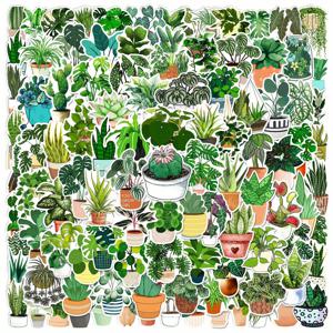 TEMU 100개 그린 화분 식물 스티커, 노트북, 헬멧, 스케이트보드, DIY 크리에이티브 장식, 광택 마감, 불규칙 모양, 종이 재질, 일회용