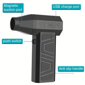 TEMU Type-C 충전 기능이 있는 휴대용 전기 헤어 드라이어, 130,000 RPM 터보 제트 팬, 4단계 조절 속도, 냉각 및 청소, 눈 제거, 차량, 바비큐, 키보드에 적합