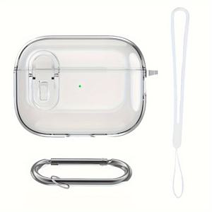 TEMU TPU Secure Lock Clip Clear Case 핑크, for Airpods 4 3 Pro용 버클 후크가 있는 풀 커버 보호 케이스, for Airpods 1 2 Pro2용|헤드폰