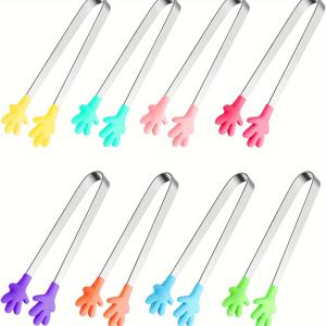 TEMU 8pcs 실리콘 미니 톤, 5인치 손 모양 식품 톤, 식품 서비스, 얼음 큐브, 과일, 설탕, 바베큐 주방 액세서리용 컬러풀한 작은 톤