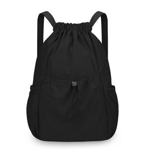 TEMU 1pc 대형 끈 백팩, 병 홀더 포함 - 남성 및 여성용 경량 스포츠 및 체육관 가방, 조절 가능한 어깨 스트랩, 다중 포켓, 내구성 있는 옥스포드 직물, 피트니스, 요가, 하이킹 및 여행에 이상적, 체육관 가방