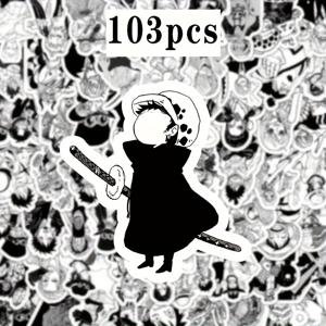 TEMU 103개 블랙 앤 화이트 애니메 스티커 | 고품질 PVC 방수 데칼 - 가방, 스케이트보드, 기타, 자전거 & 헬멧용 다목적 창의적인 장식