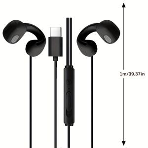 TEMU 공기 전도 기술이 적용된 유선 오픈이어 헤드폰, 3.5mm 및 타입-C 포트, 게이밍 및 음악용 내장 마이크 - 편안한 이어 클립, USB 전원 공급 (36V)