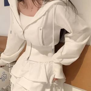 TEMU 여성용 슬림핏 캐주얼 후드 스웨트셔츠 - 긴 소매 지퍼업 드로스트링 후드, 단색 화이트, 봄/가을 패션 풀오버 캐주얼 의상, 캐주얼 웨어 후디 | 트렌디 캐주얼 후디 | 부드러운 질감의 원단|패션