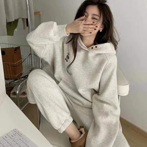 TEMU 여성용 봄가을 스포츠웨어 스웨트셔츠 캐주얼 두피스 세트 - 한국 스타일 루즈핏 웨이스트 스웨터