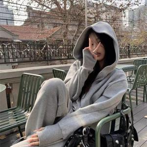 TEMU 기질 캐주얼 스포츠 슈트 여성용 봄/가을 와이드 레그 팬츠 루즈핏 슬리밍 한국 패션 스웨트셔츠 투피스 세트