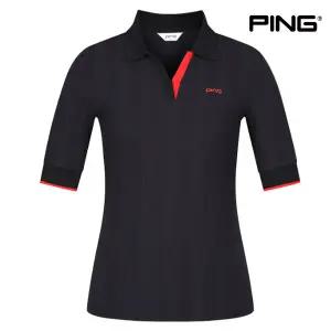 [핑]PING 여성 시보리 카라 반팔 티셔츠 121C2TO052 BK 골프 반팔티