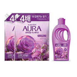 아우라 생화캡슐 섬유유연제 자스민머스크, 1L, 용기, 1개+1.7L, 리필, 2개