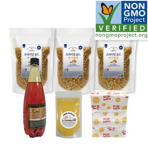 팝콘 재료 퍼니 옥수수 700g 3봉 팝콘오일 700g 버터맛소금 100g 봉투 소 100장