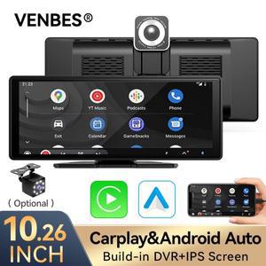 VENBES 자동차 라디오 10.26인치 내장 DVR 디스플레이 Carplay 안드로이드 멀티미디어 MP5 플레이어 IPS 스